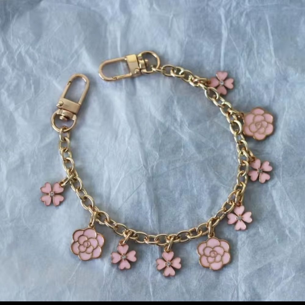 GOLD Metal Flower Bag charm/ Bag strap extender with lobster clasp